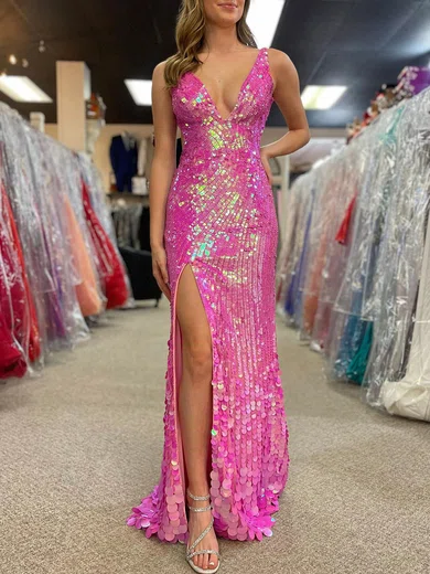 Mermaid V-neck Backless Sparkly Sequin Prom Dresses #Milly020120218