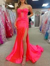 Trumpet/Mermaid Sweetheart Silk-like Satin Sweep Train Prom Dresses With Ruched #Milly020120219