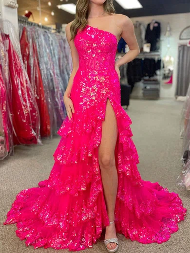 Mermaid One Shoulder Tulle Tiered Prom Dresses With Appliques #Milly020120224