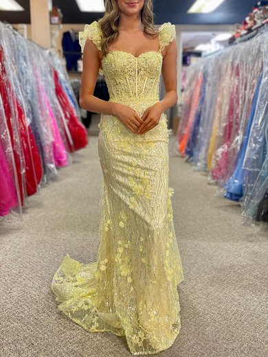 Trumpet/Mermaid Sweetheart Sequined Sweep Train Prom Dresses With Appliques Lace S020120231