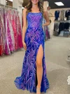 Trumpet/Mermaid Scoop Neck Sequined Sweep Train Prom Dresses With Split Front #Milly020120233