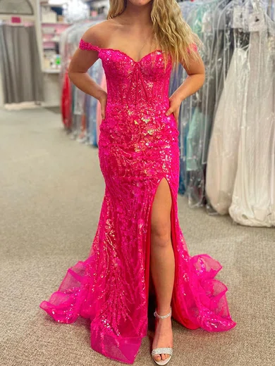 Mermaid Off-the-shoulder Sparkly Sequin Prom Dresses With Appliques #Milly020120234