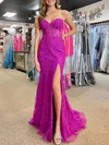 Trumpet/Mermaid Sweetheart Lace Tulle Sweep Train Prom Dresses With Beading #Milly020120235