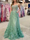 Ball Gown/Princess Scoop Neck Glitter Floor-length Prom Dresses With Appliques Lace #Milly020120236