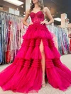 Ball Gown/Princess Sweetheart Tulle Glitter Sweep Train Prom Dresses With Appliques Lace #Milly020120237