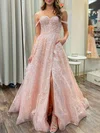 Ball Gown/Princess Off-the-shoulder Organza Glitter Sweep Train Prom Dresses With Appliques Lace #Milly020120246