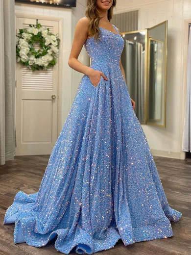 Ball Gown Square Neck Sparkly Velvet Sequin Prom Dresses #Milly020120258