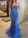 Trumpet/Mermaid Sweetheart Tulle Sweep Train Prom Dresses With Beading #Milly020120264