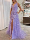 Ball Gown/Princess V-neck Tulle Sweep Train Prom Dresses With Beading #Milly020120273