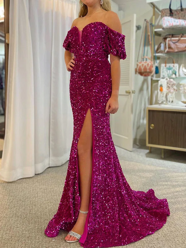 Mermaid Off-the-shoulder Sparkly Velvet Sequin Prom Dresses #Milly020120274