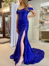 Trumpet/Mermaid Off-the-shoulder Sequined Sweep Train Prom Dresses With Ruched #Milly020120279