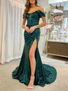 Trumpet/Mermaid Off-the-shoulder Sequined Sweep Train Prom Dresses With Split Front S020120281