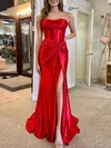 Trumpet/Mermaid Cowl Neck Silk-like Satin Sweep Train Prom Dresses With Split Front S020120287