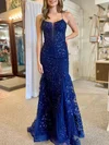 Trumpet/Mermaid V-neck Tulle Sweep Train Prom Dresses With Appliques Lace #Milly020120292