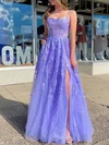 Ball Gown/Princess V-neck Tulle Glitter Floor-length Prom Dresses With Appliques Lace #Milly020120301