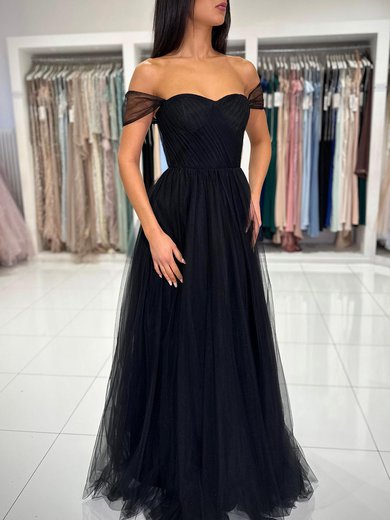 Ball Gown/Princess Off-the-shoulder Tulle Floor-length Prom Dresses With Ruched #Milly020119509