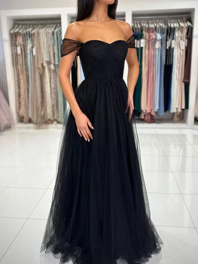 Ball Gown Off-the-shoulder Tulle Prom Dresses With Ruched #Milly020119509