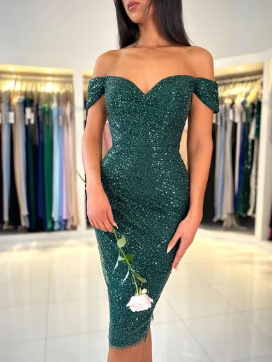 Sheath/Column Off-the-shoulder Tea-length Formal Dresses With Ruched PT020119510