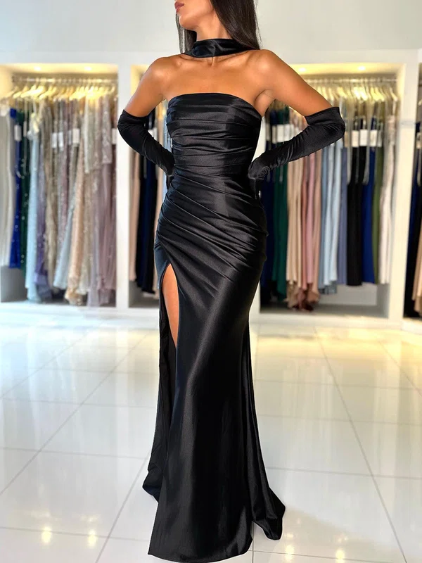 Sheath/Column Halter Silk-like Satin Floor-length Prom Dresses With Ruched #Milly020119518