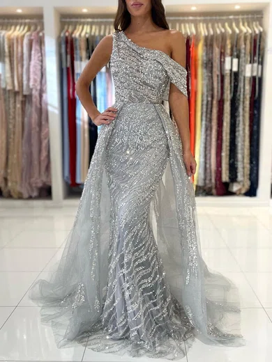 One Shoulder Sequin Gray Trumpet Mermaid Prom Dress One Shoulder Sequin Gray Trumpet Mermaid Prom Dress