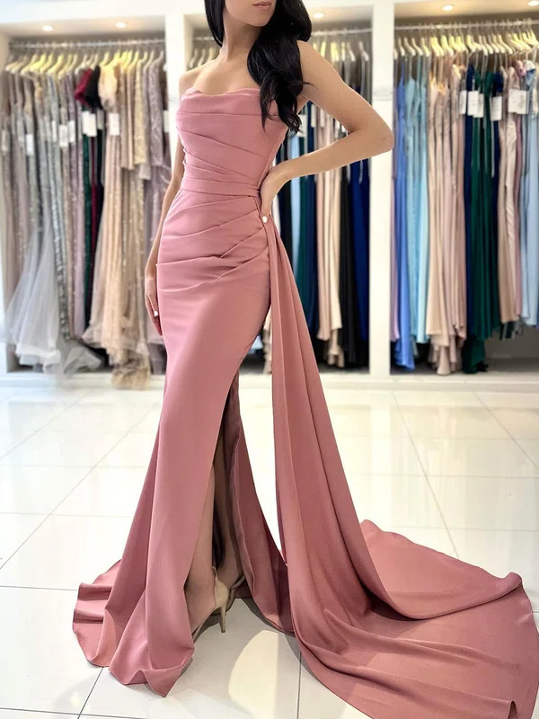 Trumpet/Mermaid Straight Stretch Crepe Sweep Train Prom Dresses With Drawstring Side #Milly020119535
