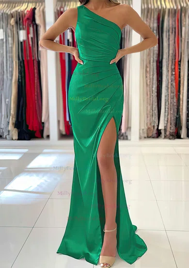 Green Satin Trumpet Mermaid Tie Shoulder Prom Dress Green Satin Trumpet Mermaid Tie Shoulder Prom Dress