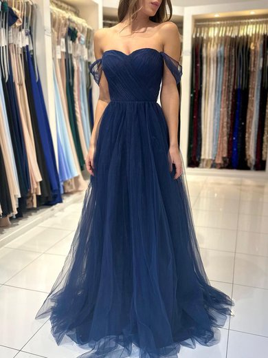 Ball Gown/Princess Off-the-shoulder Tulle Floor-length Prom Dresses With Ruched #Milly020119539