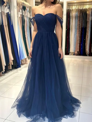 Ball Gown Off-the-shoulder Tulle Prom Dresses With Ruched #Milly020119539