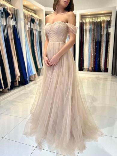 Ball Gown/Princess Off-the-shoulder Tulle Floor-length Prom Dresses With Ruched #Milly020119545