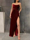 Sheath/Column Straight Velvet Floor-length Prom Dresses With Ruched #Milly020119277