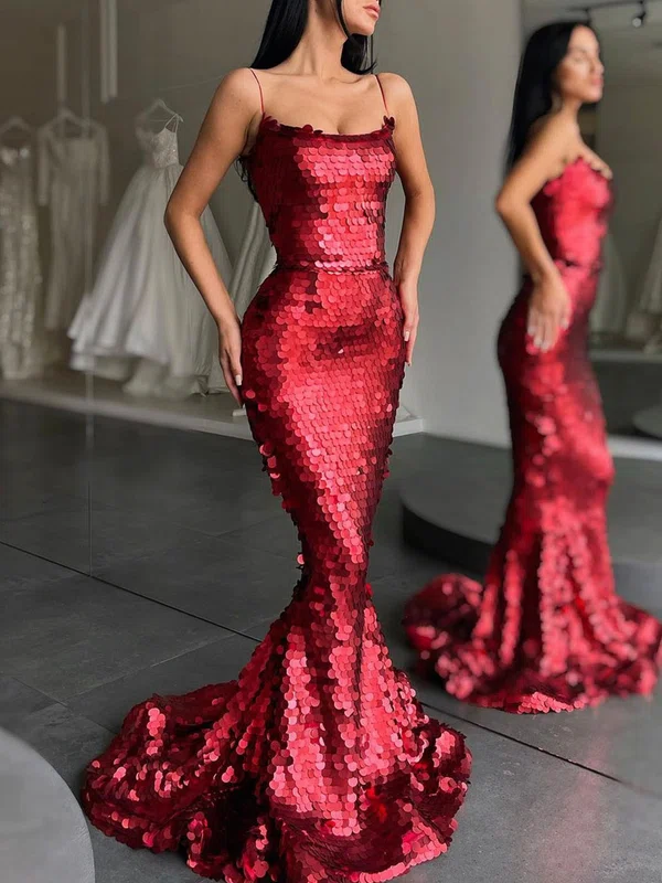 Trumpet/Mermaid Square Neckline Sequined Sweep Train Prom Dresses #Milly020119291