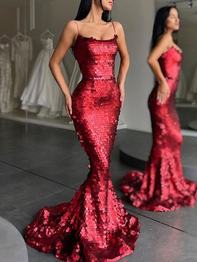 Trumpet/Mermaid Square Neckline Sequin Sweep Train Formal Dresses PT020119291