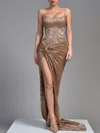 Sheath/Column Square Neck Sparkly Sequin Prom Dresses With Ruched #Milly020119296