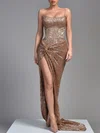 Sheath/Column Square Neckline Sequined Sweep Train Prom Dresses With Split Front #Milly020119296