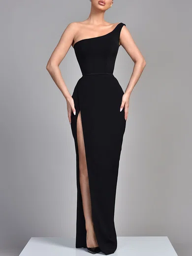 Black Sheath/Column One Shoulder Satin Modest Prom Dresses #Milly020119299