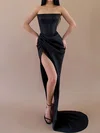 Sheath/Column Straight Silk-like Satin Sweep Train Prom Dresses With Split Front S020119301