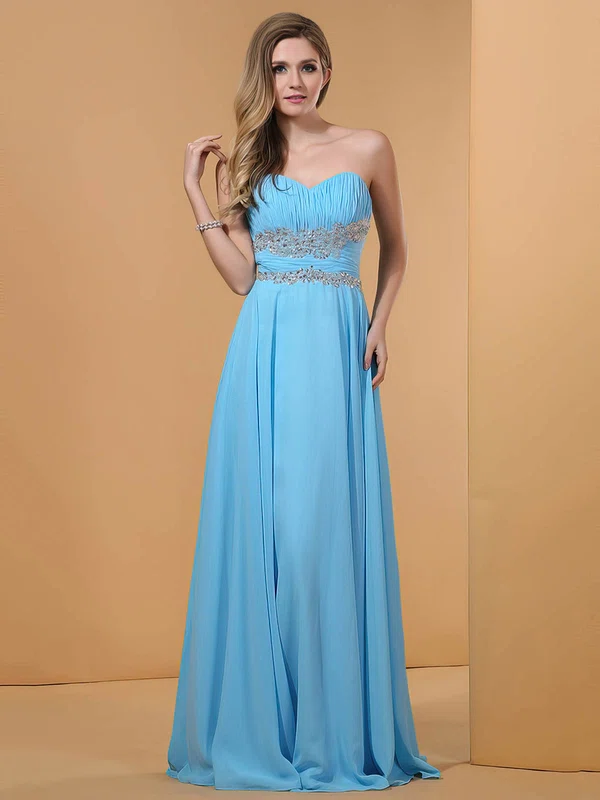Cheap Blue Chiffon Sweetheart Beading Floor-length Prom Dresses #02014364