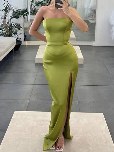 Sheath/Column Straight Satin Sweep Train Formal Dresses With Split Front PT020119311