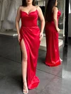 Red Sheath/Column V-neck Satin Prom Dresses With Ruched #Milly020119320