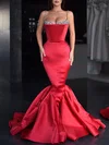 Trumpet/Mermaid V-neck Satin Sweep Train Prom Dresses With Crystal Detailing #Milly020119331