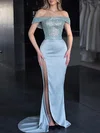 Trumpet/Mermaid Off-the-shoulder Satin Sequined Sweep Train Prom Dresses With Split Front #Milly020119336