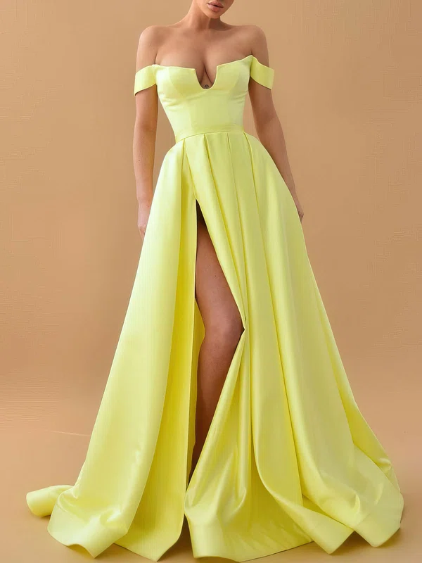 Ball Gown/Princess Off-the-shoulder Satin Floor-length Prom Dresses With Pockets #Milly020119342