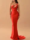 Trumpet/Mermaid One Shoulder Jersey Sweep Train Prom Dresses #Milly020119345