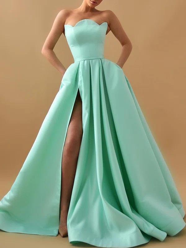 Ball Gown/Princess Straight Satin Floor-length Prom Dresses With Pockets #Milly020119369