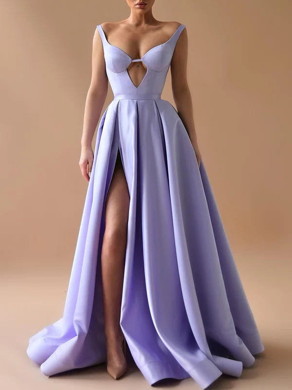 Ball Gown/Princess V-neck Satin Floor-length Prom Dresses With Split Front #Milly020119370