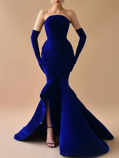 Mermaid Strapless Velvet Modest Prom Dresses #Milly020119372