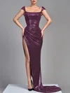 Sheath/Column Square Neckline Sequined Sweep Train Prom Dresses With Split Front #Milly020119376