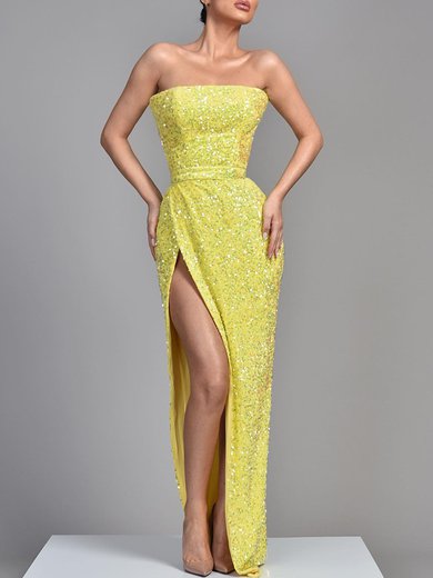 Sheath/Column Straight Velvet Sequin Floor-length Formal Dresses With Split Front PT020119383