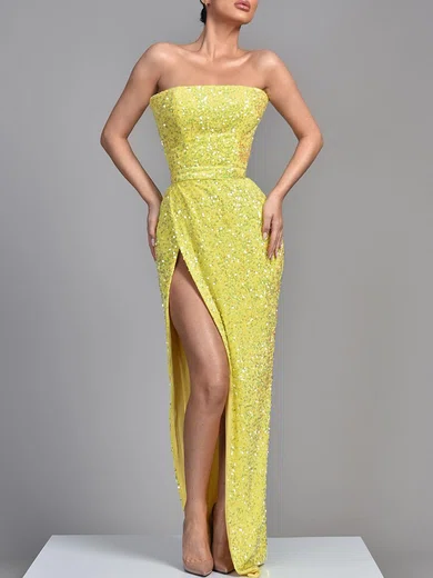 Sheath/Column Strapless Sparkly Velvet Sequin Prom Dresses #Milly020119383