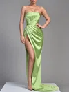 Sheath/Column Straight Silk-like Satin Sweep Train Prom Dresses With Ruched #Milly020119385